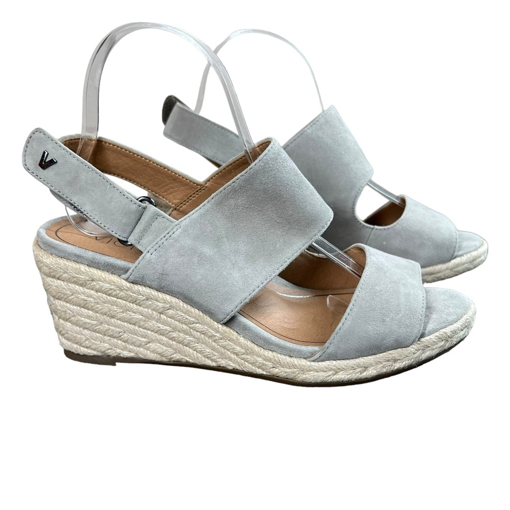 Vionic Brooke Gray Suede Espadrille Slingback Wedge Sandals Women's Size 8 Wide